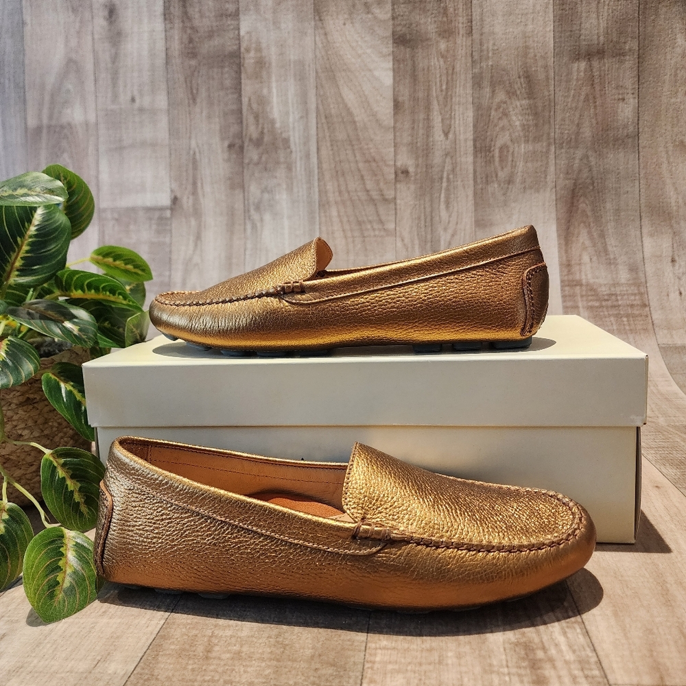 Peter Millar Driving Loafers in Bronze Metallic Full-Grain Leather NIB Size 8 - Picture 4 of 14